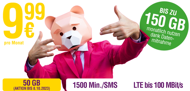 50 GB + 1500 Min./SMS + LTE bis 100 MBit/s
