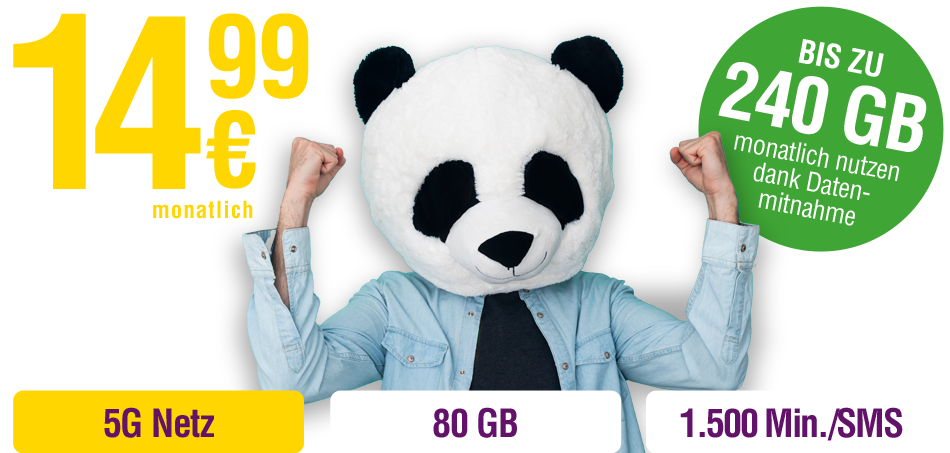 80 GB, 5G-Netz und 1500 Minuten/SMS um nur €14,99 monatlich