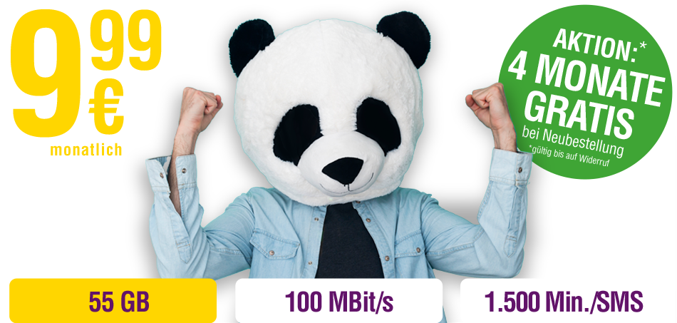 55 GB, LTE bis 100 MBit/s und 1500 Minuten/SMS um nur €9,99 monatlich und die ersten 4 Monate gratis