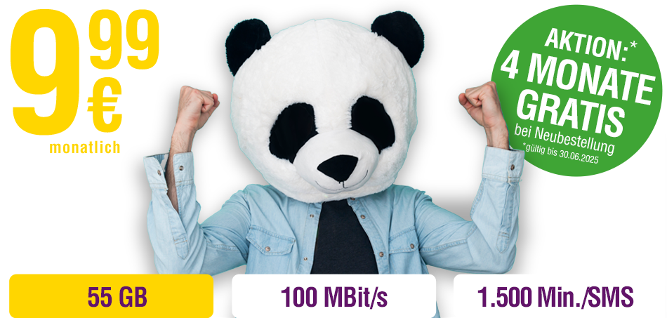 55 GB, LTE bis 100 MBit/s und 1500 Minuten/SMS um nur €9,99 monatlich und die ersten 4 Monate gratis