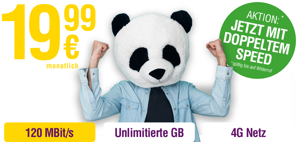 Unlimited GB, LTE bis 120 MBit/s und 4G Netz um nur €19,99 monatlich
