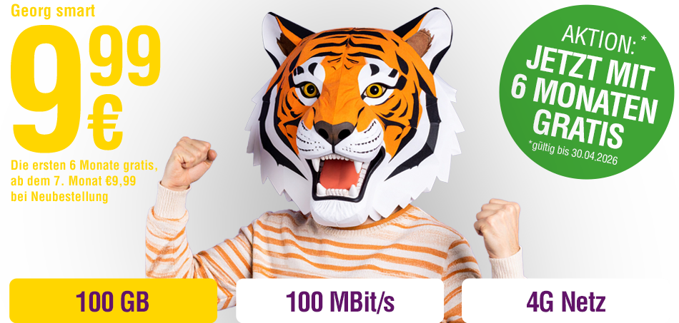 Der Georg smart Tarif mit 100 GB, bis zu 100 Mbit/s und 1500 Minuten/SMS um nur &euro;9,99 monatlich